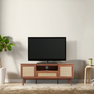 Finley 59 in. Farmhouse Caned TV Stand with Drawer and Storage Doors Fits TVs up to 65 in. with Cable Management - JONATHAN Y